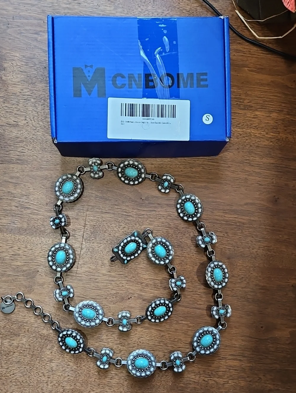 Turquoise Concho Chain Belt with Silver-Tone Medallions
